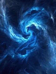 Poster - Hypnotic shapes emerge from fluid blue energy, creating an ethereal atmosphere with soft moody lighting