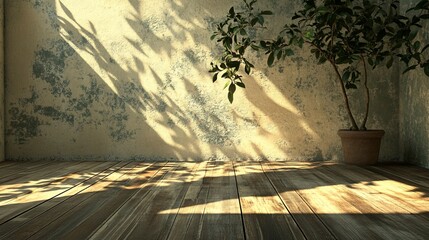 Sticker - Sunlit Room With Plant And Wooden Floor