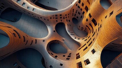 Poster - Intricate concrete spiral staircase design showcases modern architecture in a stunning geometric formation with natural light enhancements