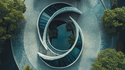 Poster - Intricate concrete spiral staircase design showcases modern architecture in a stunning geometric formation with natural light enhancements
