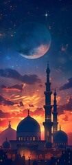 Wall Mural - Majestic Mosque at Sunset: A Nighttime Vision