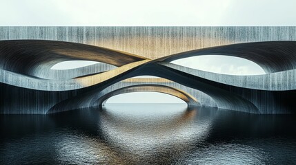 Poster - Abstract concrete bridge spans tranquil water