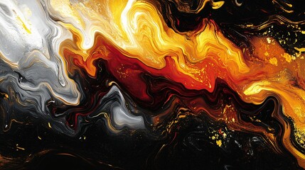 Wall Mural - Abstract Swirling Colors Gold Black Red White Grey Painting