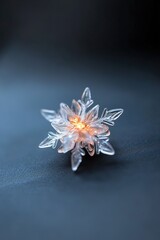 Aufkleber - A single snowflake glows softly, showcasing intricate details in a minimalist luxury style
