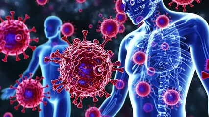 Poster - Explore the dynamic interaction between animated human figures and vivid representations of viruses in this stunning 4k animation