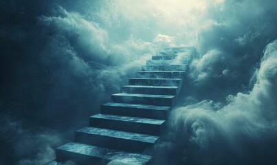 Poster - Stone stairway ascends through ethereal clouds.