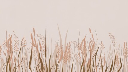 Naklejka na meble A delicate illustration of soft, earthy-toned plants and grass swaying gently in a minimalist setting, creating a serene and inviting atmosphere.