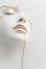 Poster - Featuring a minimalist abstract portrait of a woman's face, this artwork showcases metallic foil accents in gold and silver against a textured neutral background, embodying refined elegance