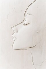 Poster - Delicate continuous line drawing depicts a serene female profile against a neutral beige background, embodying Scandinavian home decor style and artistic balance through negative space