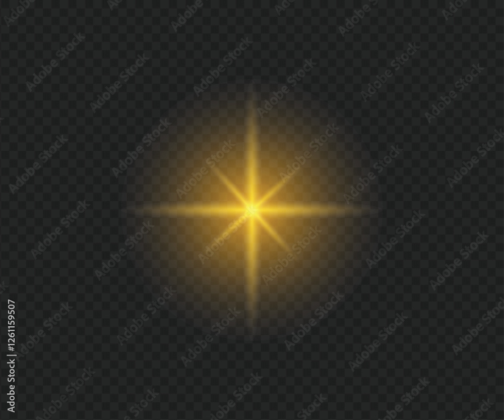 gold star isolated on transparent background, Vector png glowing light ...