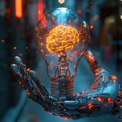 Robotic Hand Holds Glowing Brain Inside Lightbulb