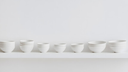 Aufkleber - Minimalist arrangement of simple white bowls, offering a clean and modern aesthetic. Serene and peaceful, perfect for a tranquil living space.