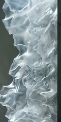 Poster - Abstract flowing silver-white waves create ethereal patterns against dark background, featuring translucent ripples and organic curves for luxury design projects.