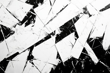 Aufkleber - Abstract monochrome artwork featuring fragmented shapes and textured brushstrokes in contrasting black and white.