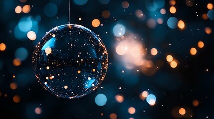 Poster - Magical glowing sphere with sparkles and bokeh lights against dark background creates mystical atmosphere for fantasy and holiday designs.