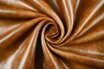 Poster - Luxurious brown satin fabric swirled in elegant spiral pattern creating dynamic folds and curves with smooth glossy texture and rich caramel tones.
