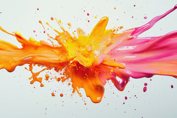 Poster - Vibrant orange and pink paint explode in a dynamic splash, creating a captivating abstract artwork.