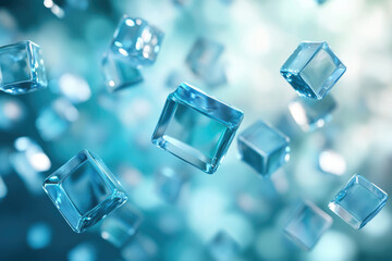 Poster - Floating translucent blue cubes, a mesmerizing visual of abstract shapes and light.