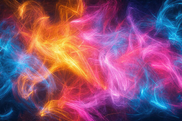 Aufkleber - Abstract art depicting vibrant, swirling neon colors of pink, blue, and orange, creating a dynamic and energetic visual.