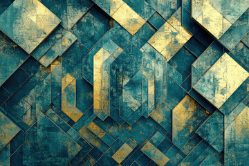 Aufkleber - Abstract geometric teal and gold textured background with intersecting shapes and metallic accents.