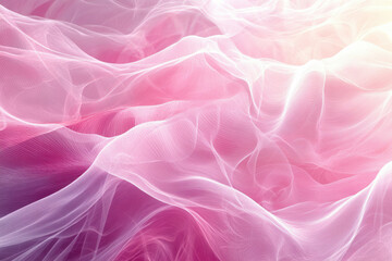 Poster - Abstract pink and white wave pattern, flowing fabric-like texture with soft light.