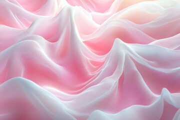 Poster - Soft pink and white fabric with delicate folds and a dreamy, ethereal texture.