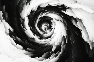 Poster - Abstract monochrome swirl painting, vortex of black and white, expressing dynamic energy and depth.