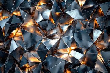 Poster - Abstract background of metallic, glowing, geometric shapes forming a textured, polygonal surface.