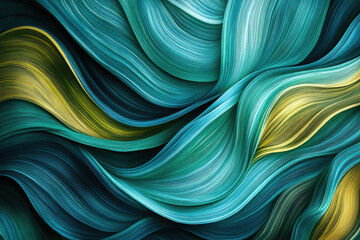 Poster - Abstract art depicting flowing, teal and gold waves, creating a mesmerizing visual texture.