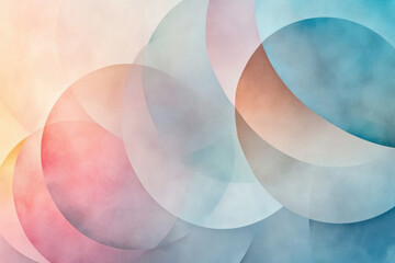 Aufkleber - Abstract art featuring overlapping pastel circles in soft hues of pink, blue, and peach, creating a serene and dreamy visual.
