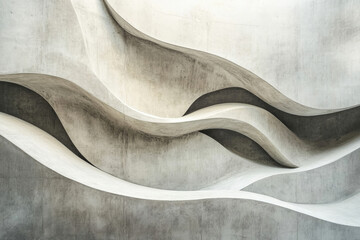 Aufkleber - Abstract concrete wall with flowing, wavy curves, creating a modern architectural design.