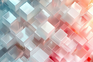 Poster - Abstract image of translucent cubes in pastel pink and blue hues, creating a three-dimensional geometric pattern.