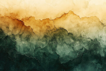 Aufkleber - Abstract landscape painting with a gradient of golden yellow to dark green, resembling mountains or clouds.