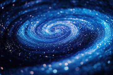 Poster - A mesmerizing swirl of blue glitter, resembling a cosmic galaxy or nebula.
