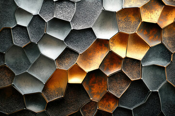 Poster - Abstract metallic honeycomb pattern with bronze and grey hues, creating a textured, modern design.
