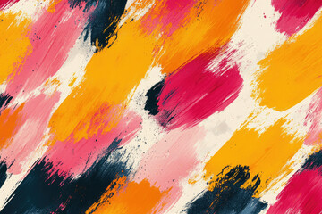 Aufkleber - Abstract art with vibrant brushstrokes in pink, orange, and dark blue on a cream background.
