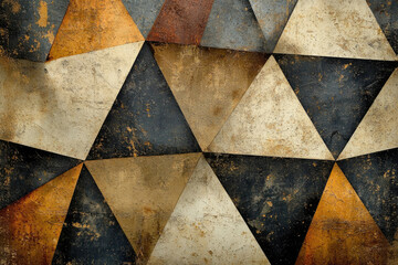 Poster - Abstract geometric art with textured triangular shapes in earthy tones of beige, brown, and black.