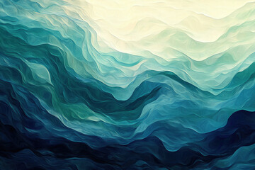 Aufkleber - Abstract painting of flowing, wavy lines in shades of blue and green, creating a serene and calming effect.