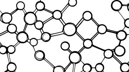 Wall Mural - Molecular structure network abstract. Circles connected by lines illustrate complex system. Background for science, research, healthcare hand-drawn sketch style white background