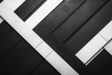 Poster - Abstract geometric pattern with intersecting black and white stripes creating a modern design.