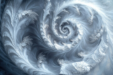 Poster - A mesmerizing fractal spiral, resembling icy frost patterns, swirling in shades of blue and white.