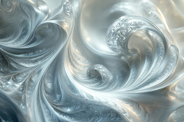 Poster - Abstract swirling silver fractal art, resembling icy waves or metallic fabric with intricate details.