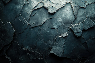 Poster - Dark, textured stone background with deep crevices and rough surface.