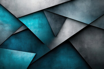 Poster - Abstract geometric background featuring overlapping textured triangles in shades of teal, gray, and black.