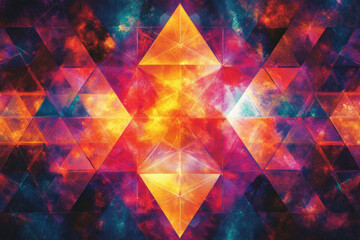 Poster - Abstract geometric art with vibrant, cosmic-like triangles and a kaleidoscopic pattern.