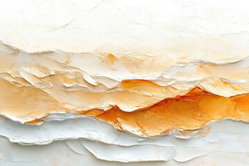 Poster - Abstract painting of textured waves in white and orange hues, evoking a sense of calm and movement.