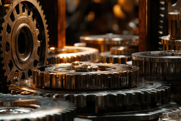 Aufkleber - Intricate metallic gears interlock, showcasing complex machinery and precision engineering.