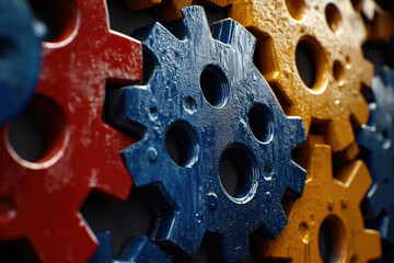Poster - Close-up of interconnected gears, showcasing intricate details and a variety of colors.