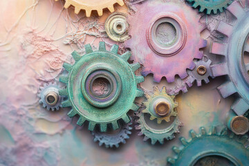 Aufkleber - Interlocking pastel gears create a beautiful, intricate and artistic mechanical composition.
