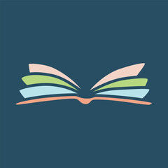 Doodle open book icon hand drawn in a modern minimalistic style and colored on dark background. Vector illustration